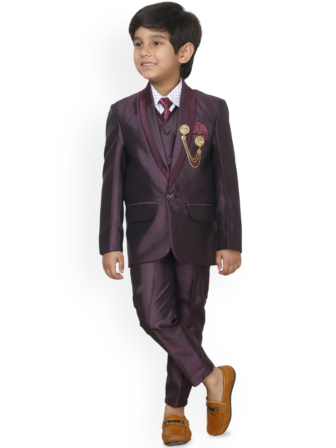 

BAESD Boys Single-Breasted Five-Piece Suit, Purple