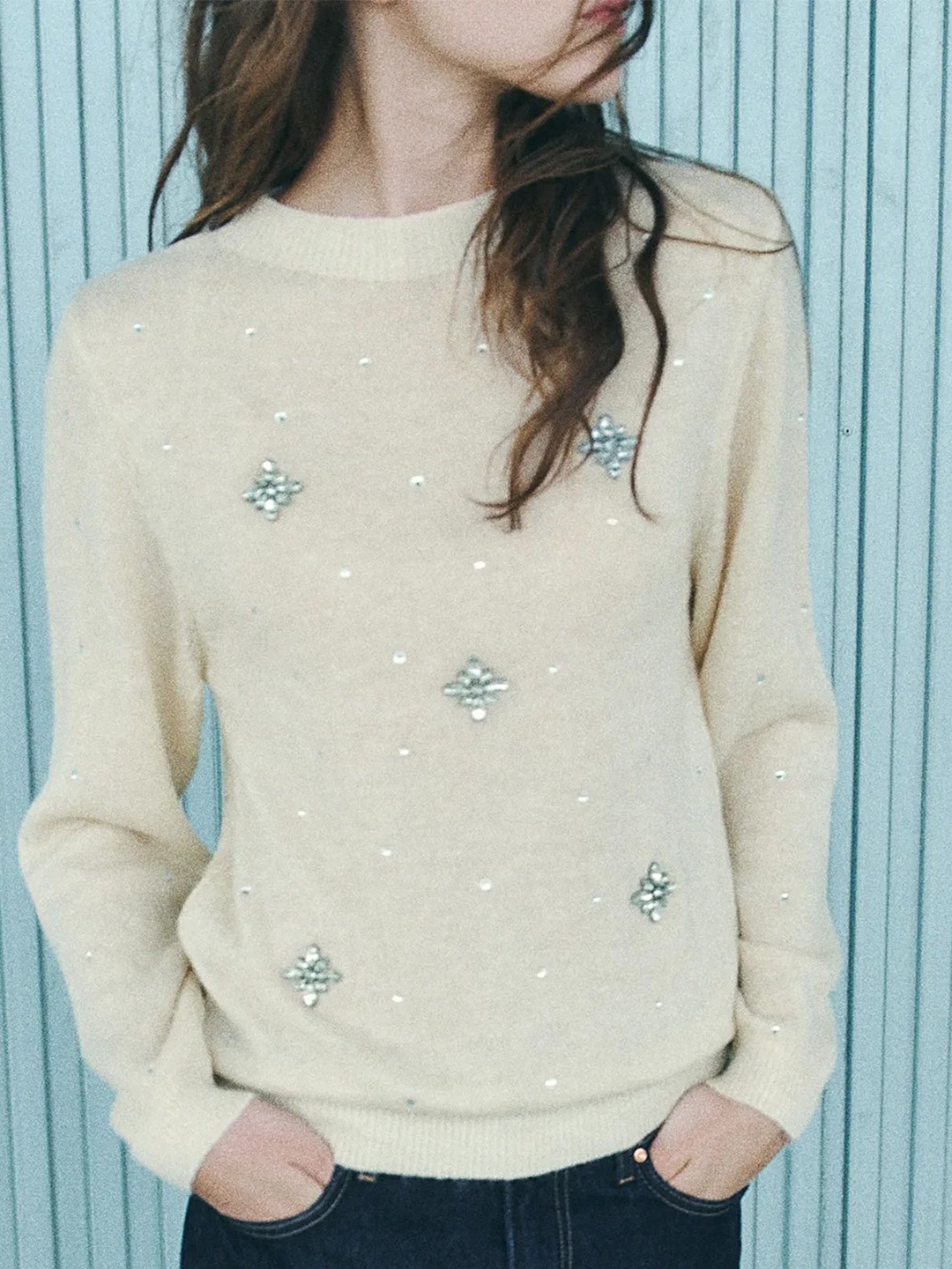 

LULU & SKY Women Floral Printed Pullover Sweaters, Beige