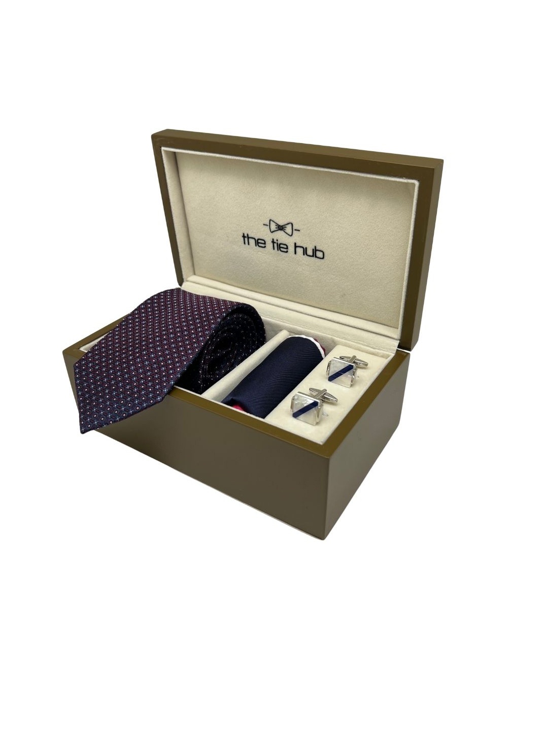 

The Tie Hub Men Accessory Gift Set of Tie, Cufflinks, Pocket Square Comes with a box, Maroon