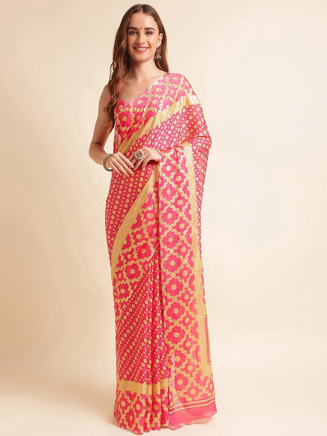 

DIVASTRI Printed Leheriya Pure Silk Saree, Pink