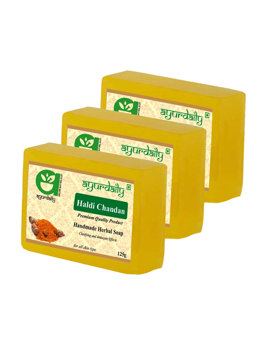 

Ayurdaily Set Of 3 Natural Haldi Chandan Soap- 125 g Each, White