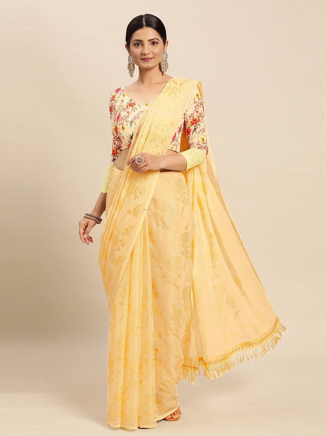 

DIVASTRI Pure Chiffon Embroidered Saree, Off white