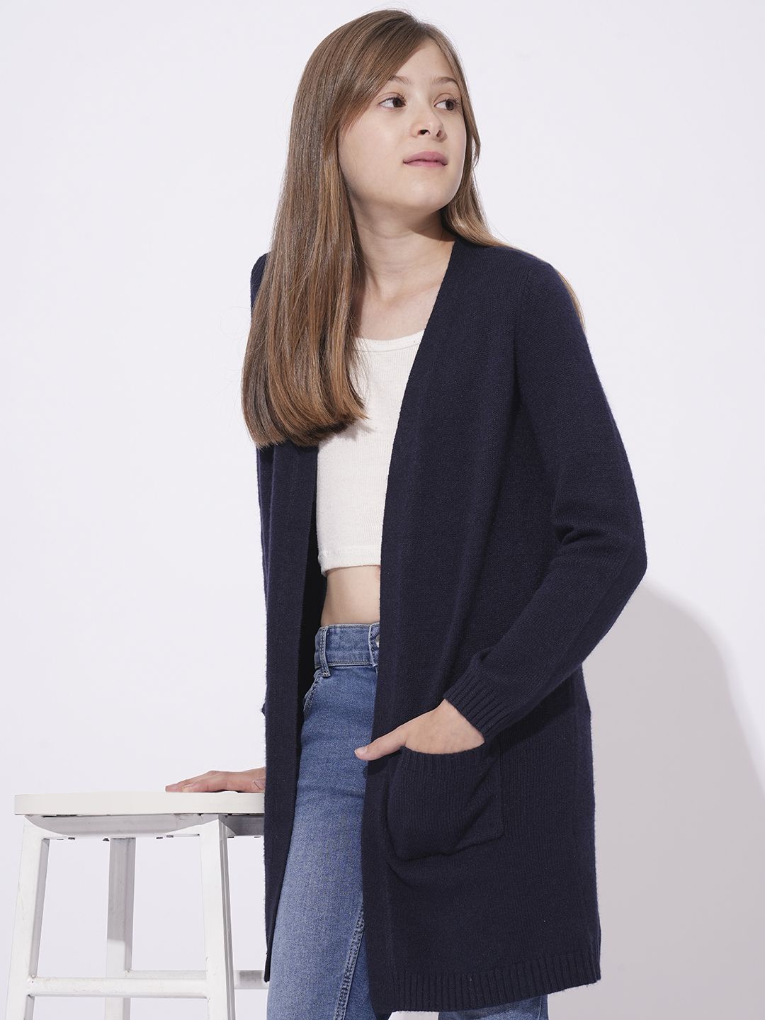 

Vero Moda Girls Self Design Sweaters, Navy blue