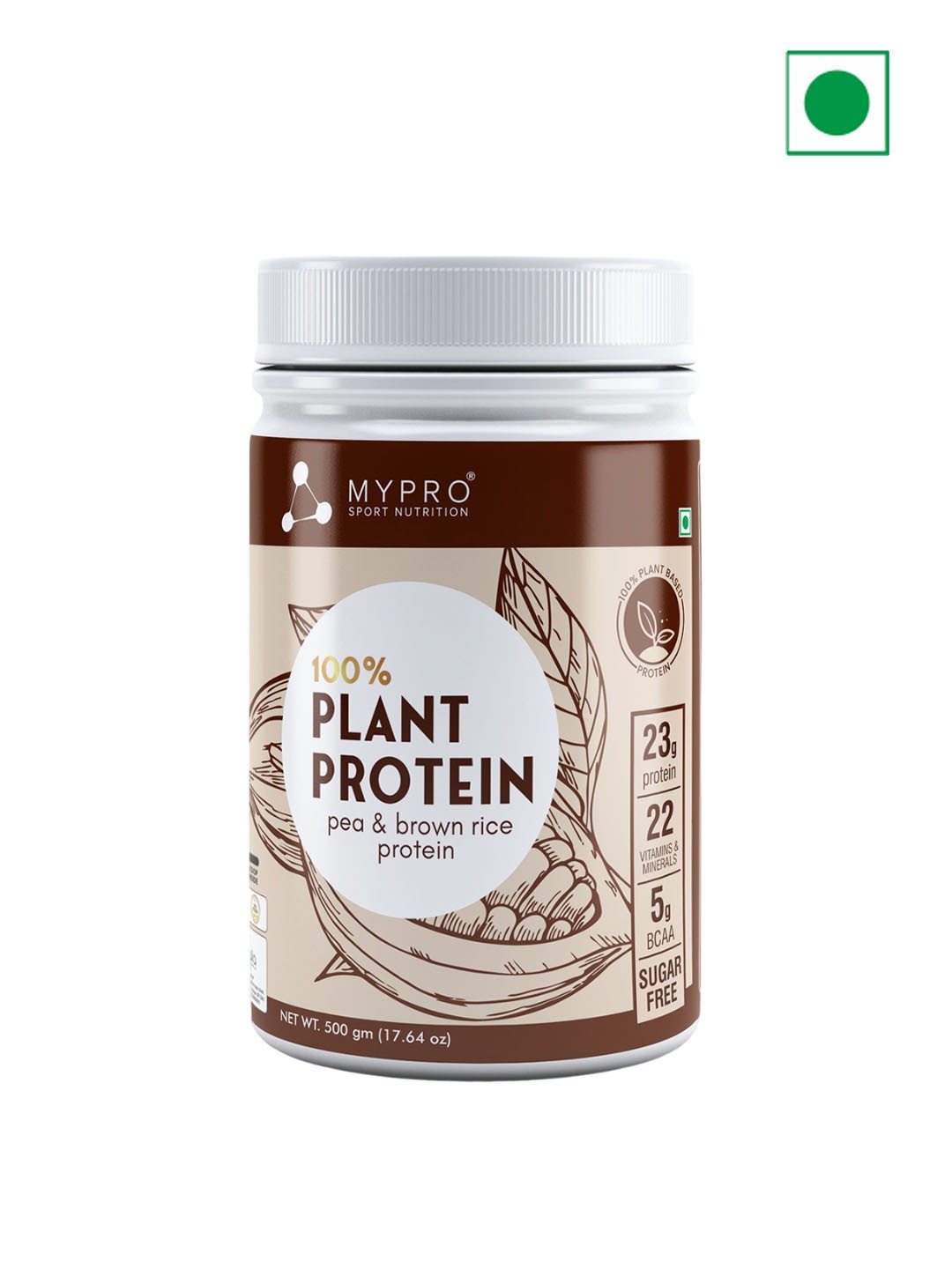 

Mypro Sport Nutrition 100% Plant Protein Powder - 500 g -Coffee, Brown