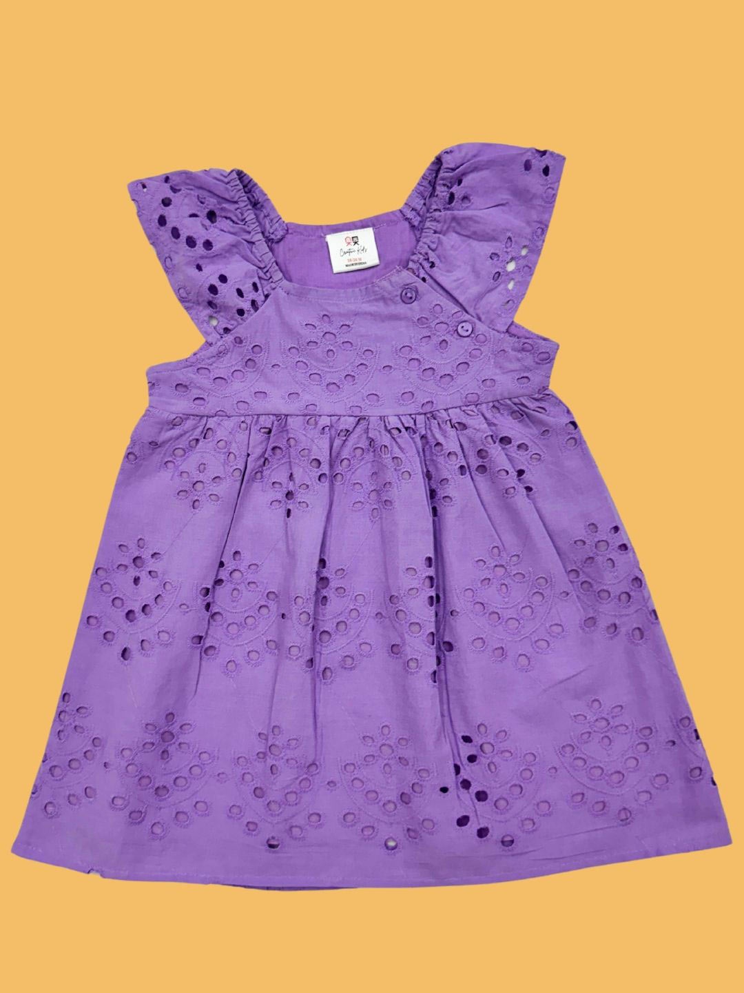 

Creative Kids Girls Embroidered Schiffli Cotton Fit & Flare Dress, Purple