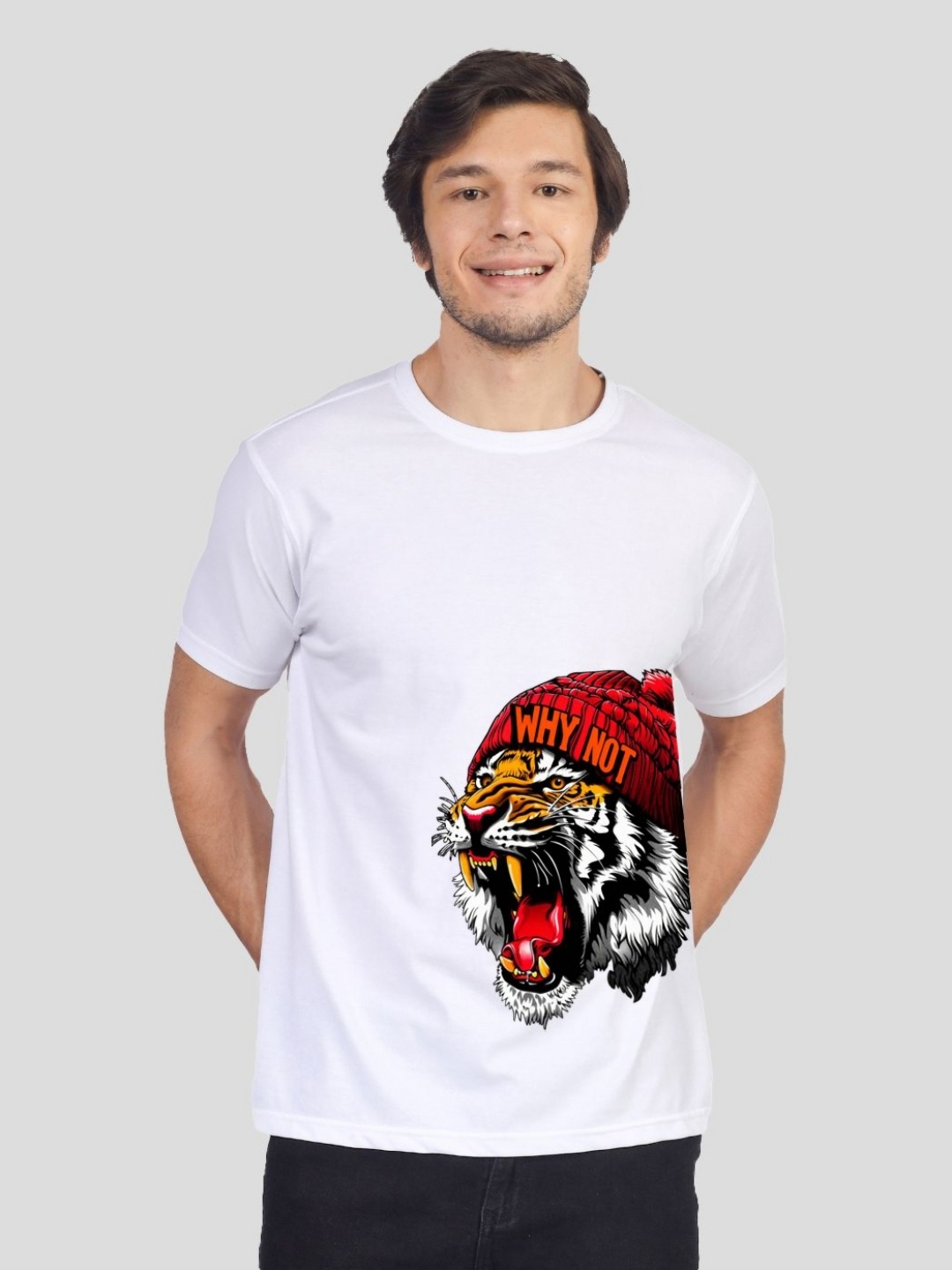 

Greylongg Men Graphic Printed Round Neck Cotton T-shirt, White