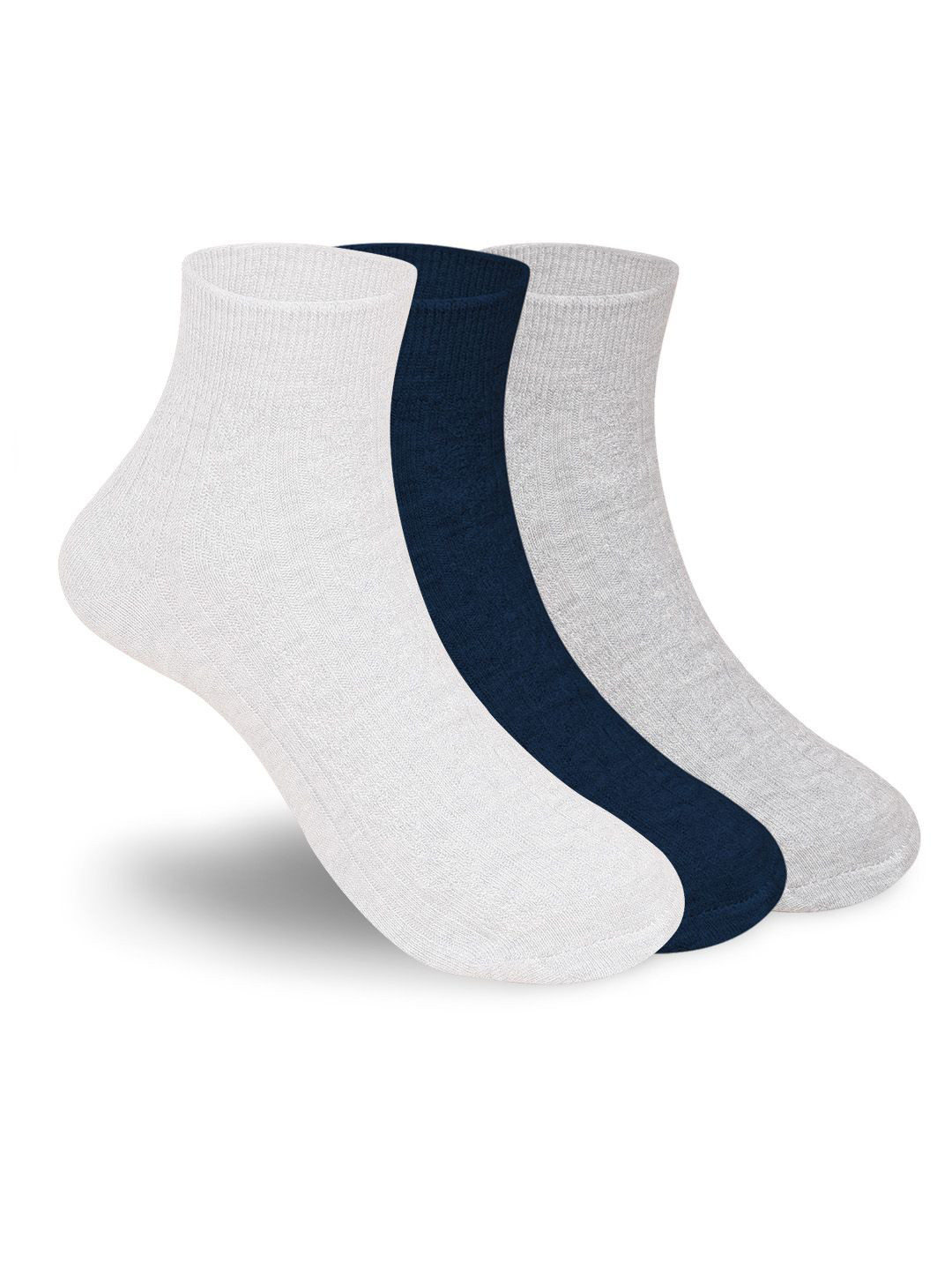 

FOOTPRINTS Women Pack Of 3 Self-Design Ankle-Length Socks, Navy blue