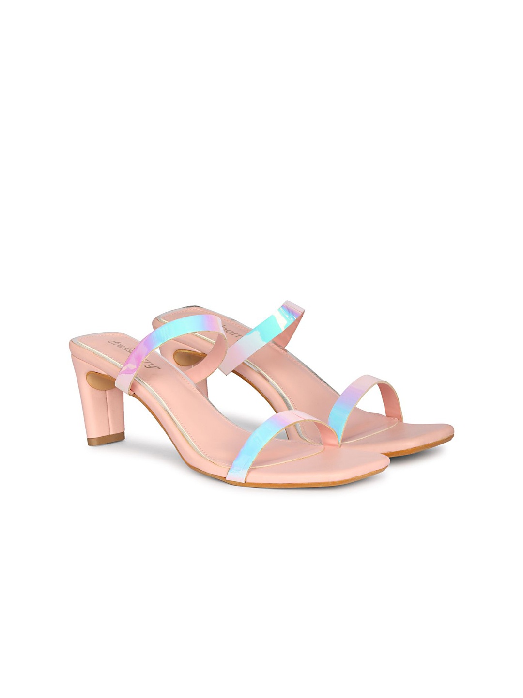 

DressBerry Women Block Sandals with Buckles, Peach