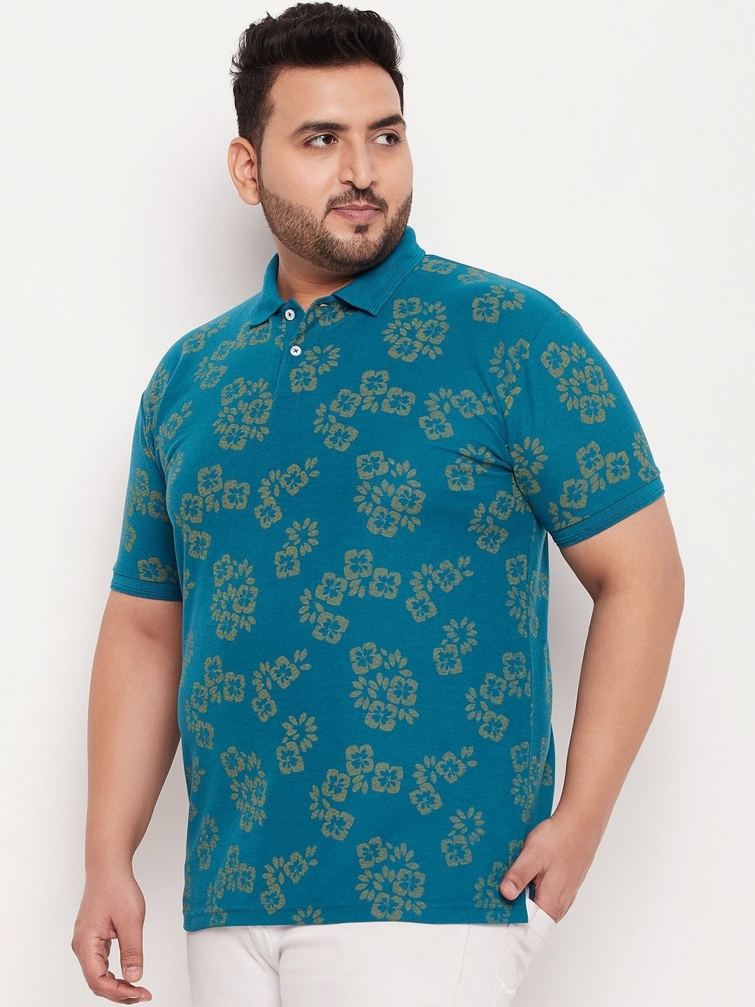 

GET GOLF Men Plus Size Graphic Printed Polo Collar Cotton T-shirt, Teal