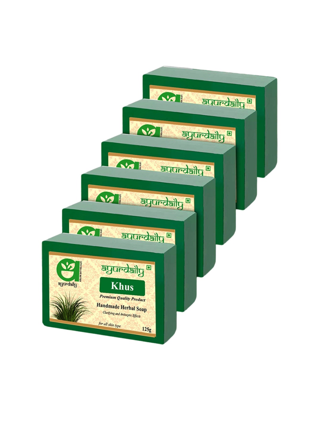 

Ayurdaily Set Of 6 Natural Handmade Khus Bath Soap- 125 g Each, Green