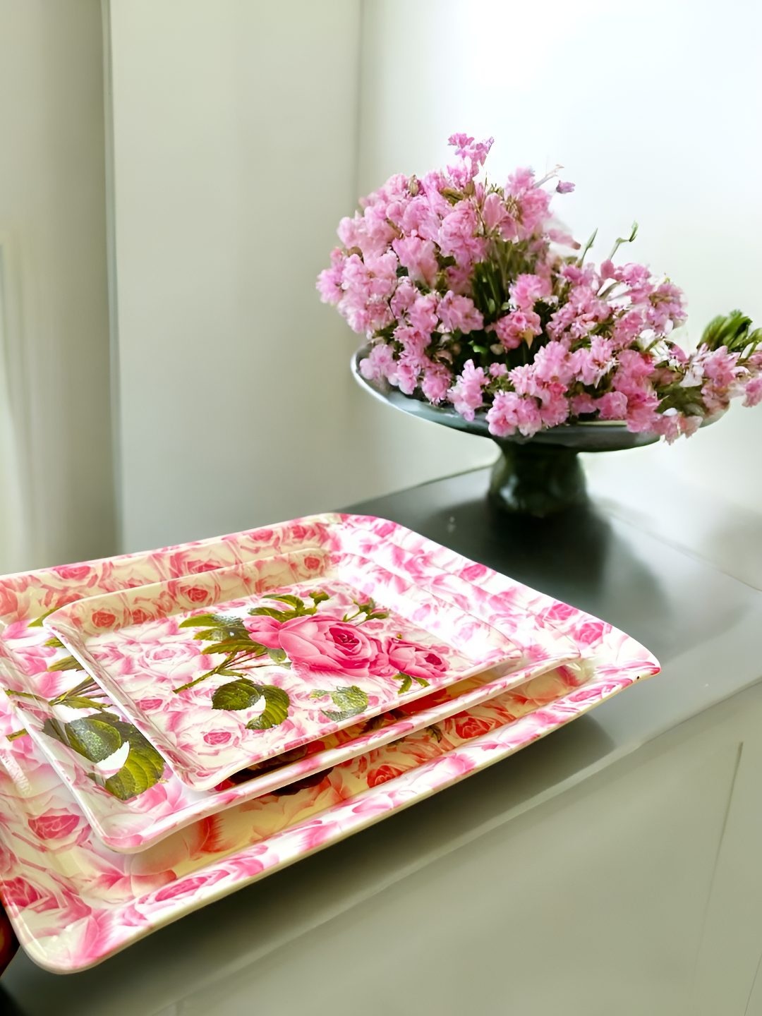 

Gallery99 Pink 2024 Melamine 3 Pieces Microwave Safe Serving Tray