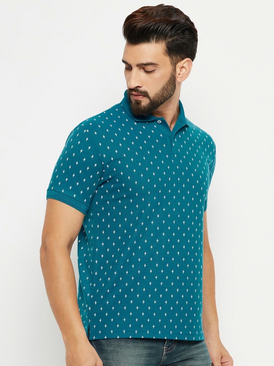 

GET GOLF Men Graphic Printed Polo Collar Cotton T-shirt, Teal