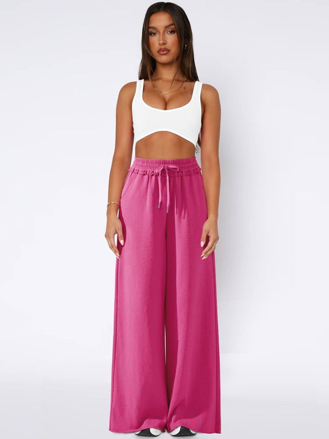 

LULU & SKY Women Loose Fit High-Rise Trousers, Rose