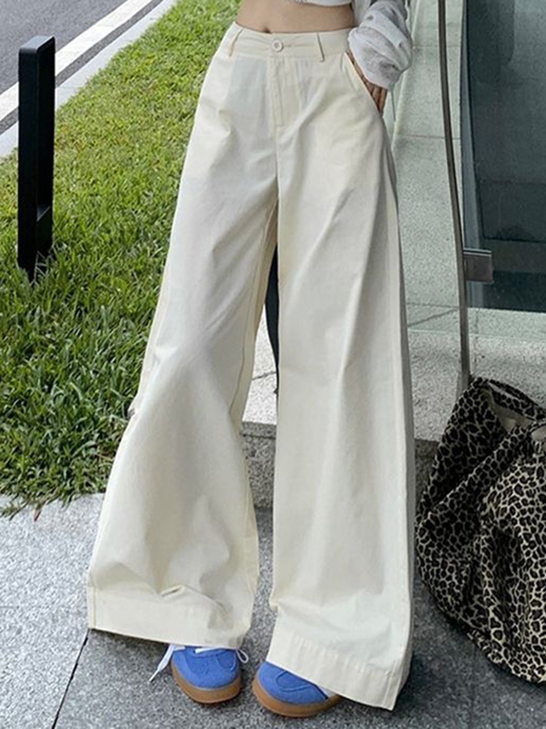 

LULU & SKY Women High-Rise Easy Wash Wide Leg Trousers, Khaki