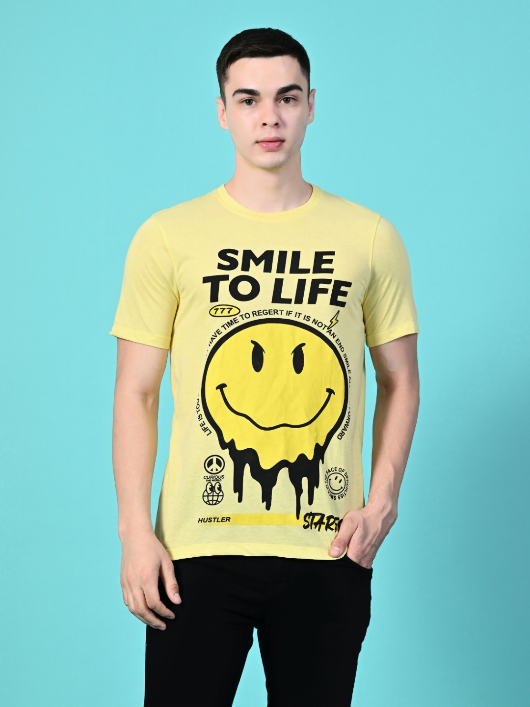 

STARFOX Men Graphic Printed Round Neck Cotton Slim Fit T-shirt, Yellow