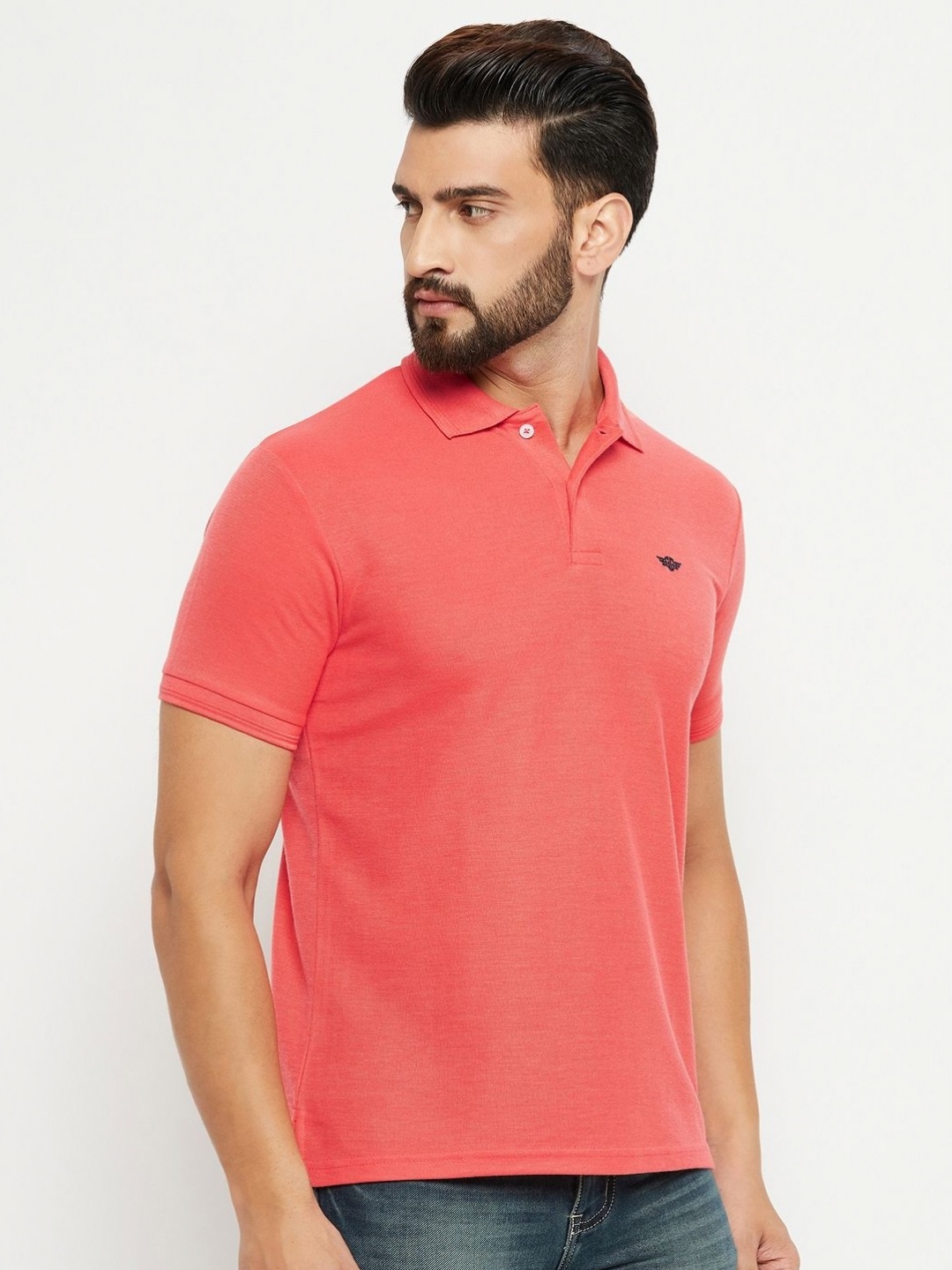 

GET GOLF Men Solid Polo Collar Cotton T-shirt, Coral