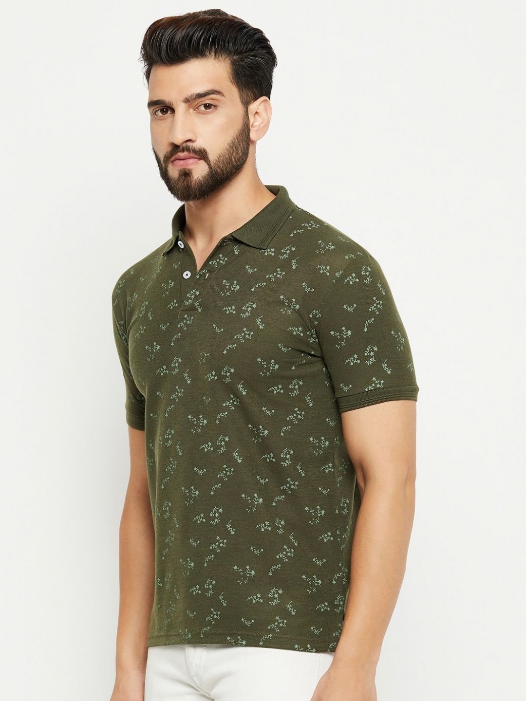 

GET GOLF Men Graphic Printed Polo Collar Cotton T-shirt, Olive