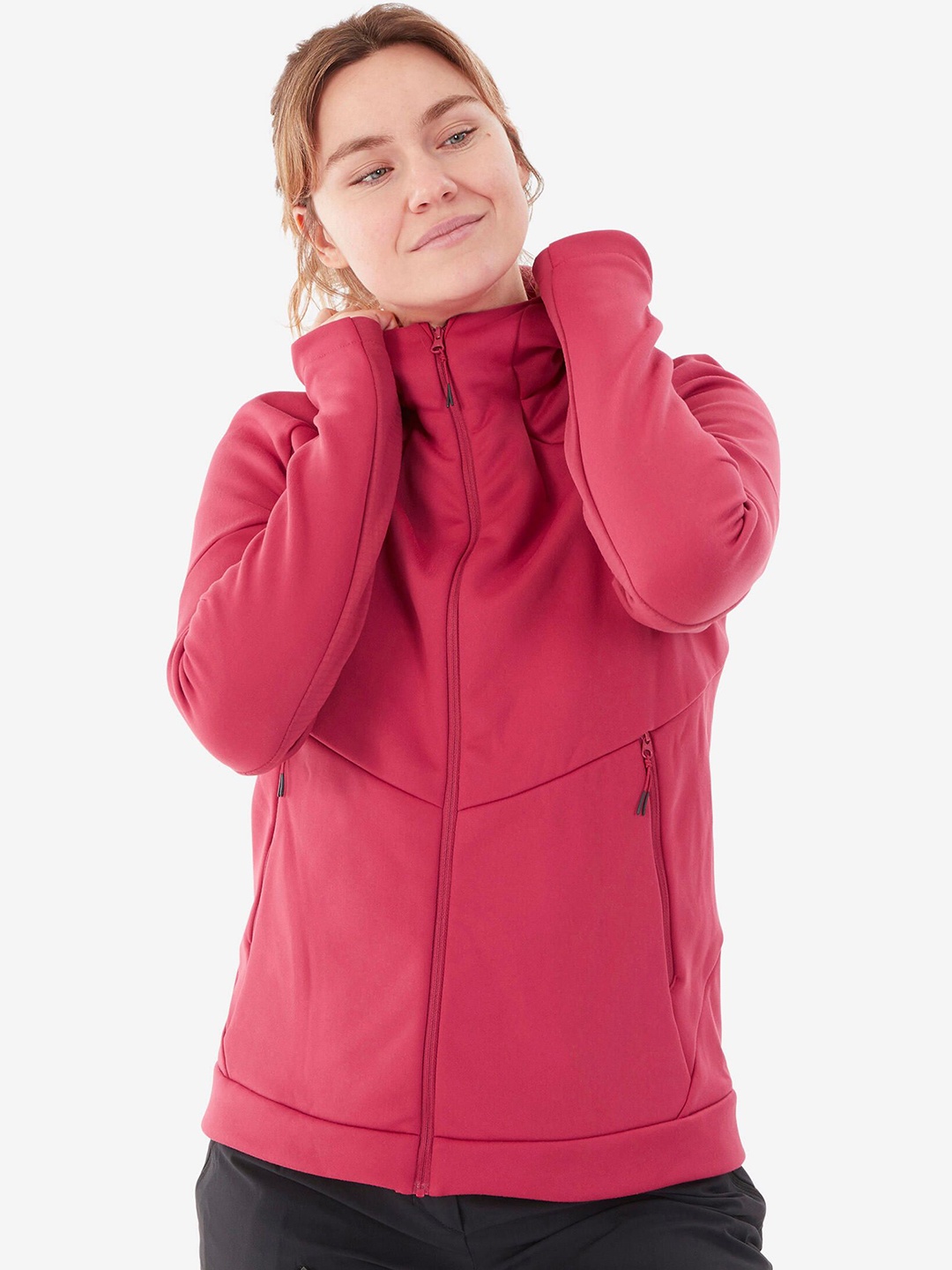 

Quechua By Decathlon Women Hooded Solid Sports Bomber Jacket, Pink