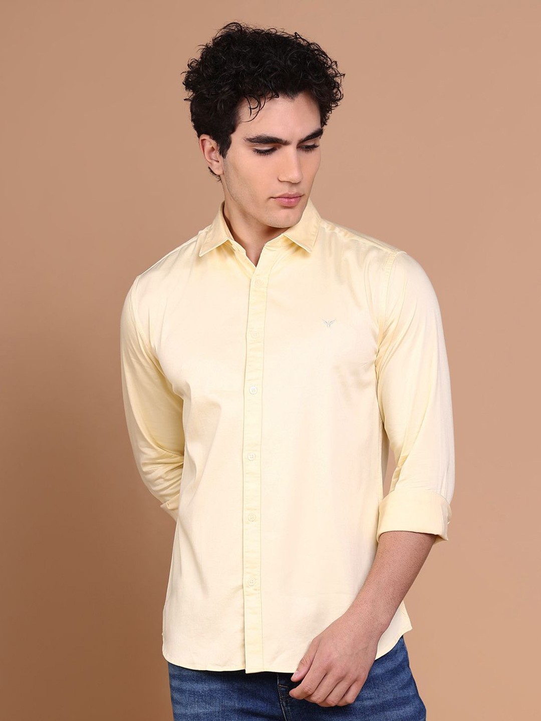 

SHOWOFF Men Comfort Spread Collar Solid Cotton Casual Shirt, Yellow