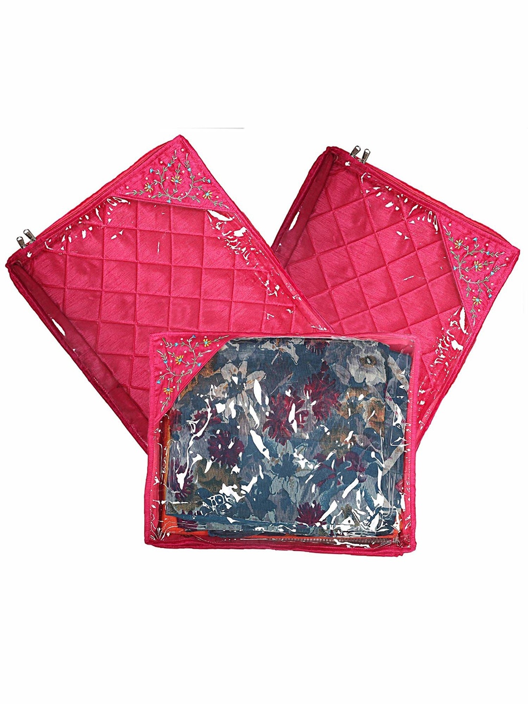 

Kuber Industries Pink 3 Pieces Saree Cover Organisers