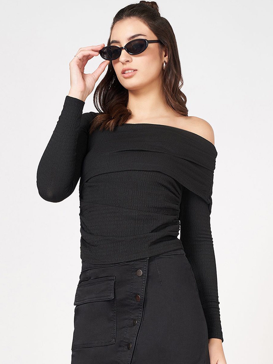 

SF JEANS by Pantaloons One Shoulder Bardot Top, Black