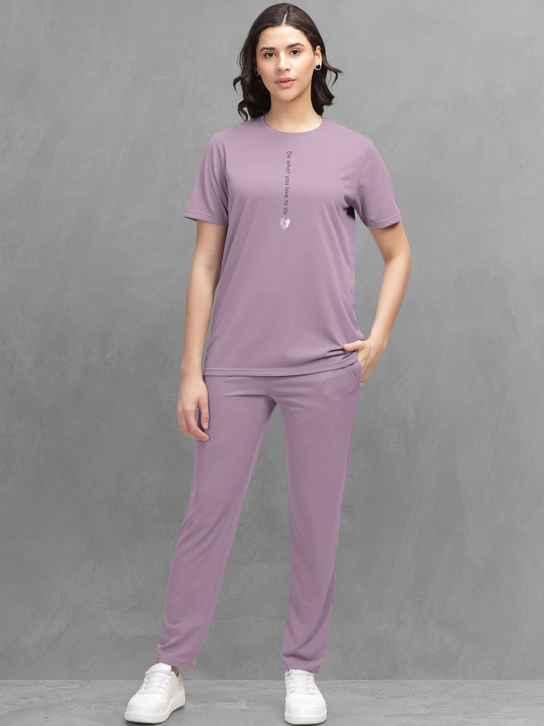 

HELLCAT Round neck Printed T-Shirt With Trousers, Purple