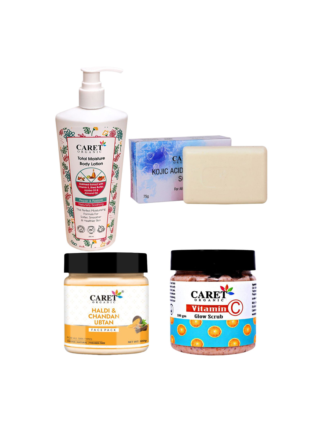 

CARET ORGANIC Set Of 4 Bath and Body Combo, White