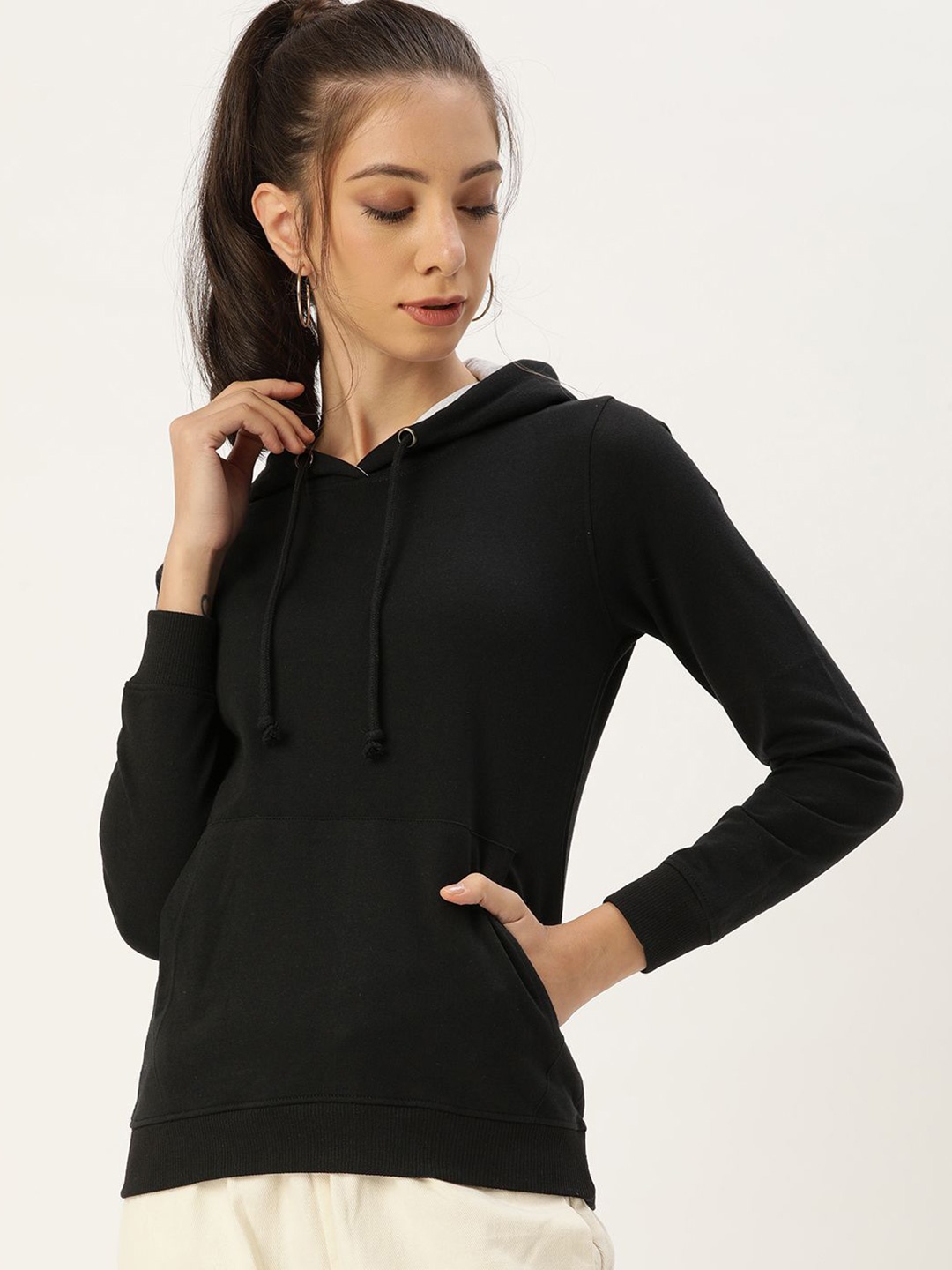 

ARISE Women Long Sleeves Hooded Cotton Sweatshirt, Black