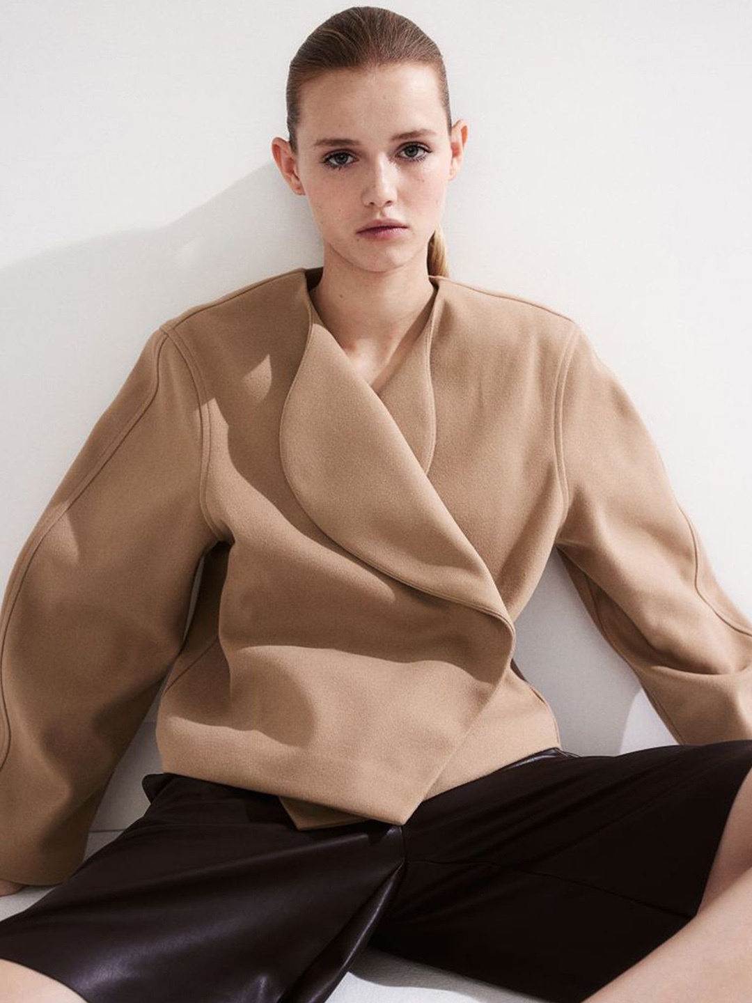

LULU & SKY Women Collarless Solid Casual Open Front Jacket, Khaki