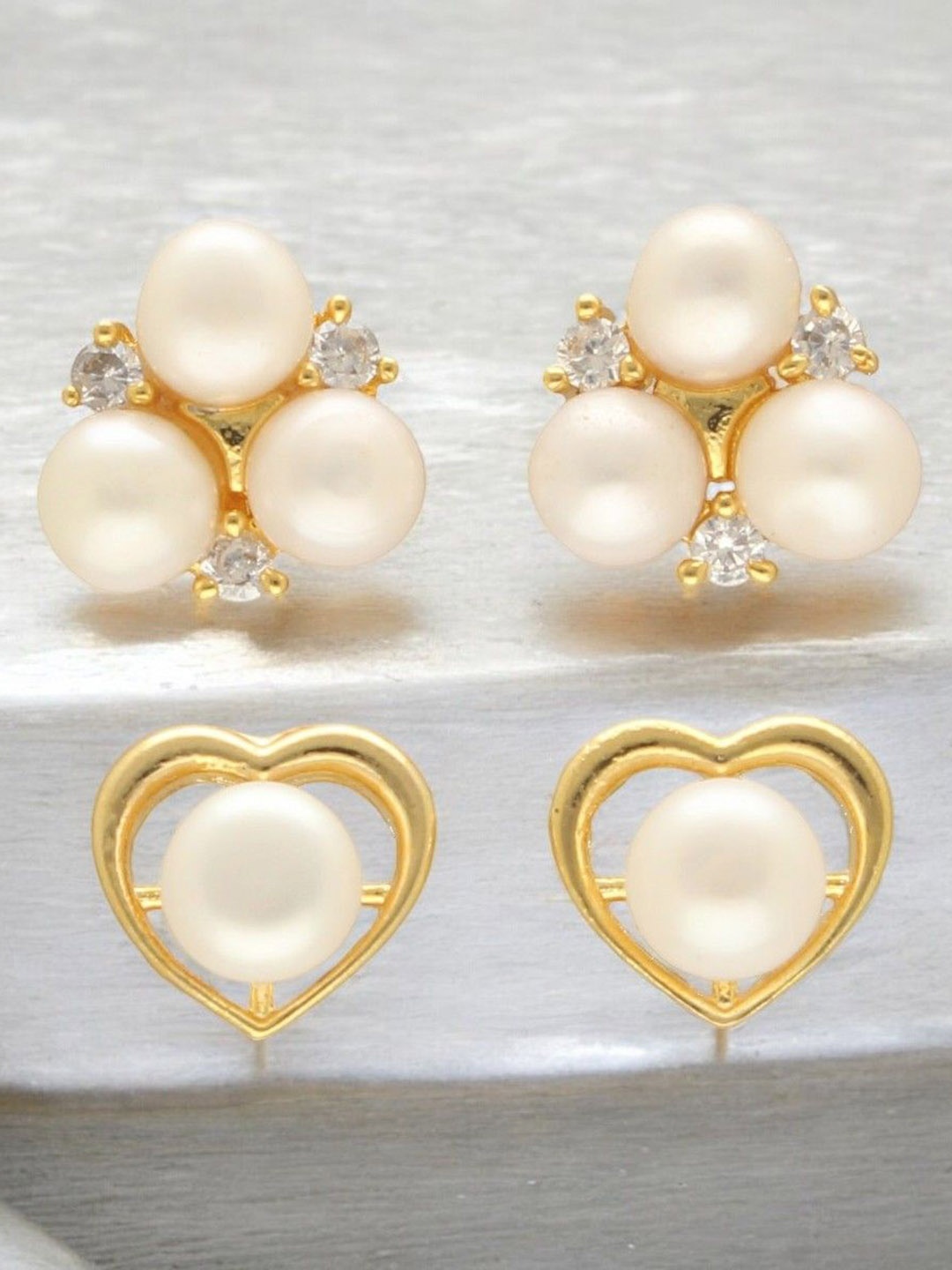 

Sri Jagdamba Pearls Dealer Set Of 2 Gold-Plated Contemporary Pearls Studs