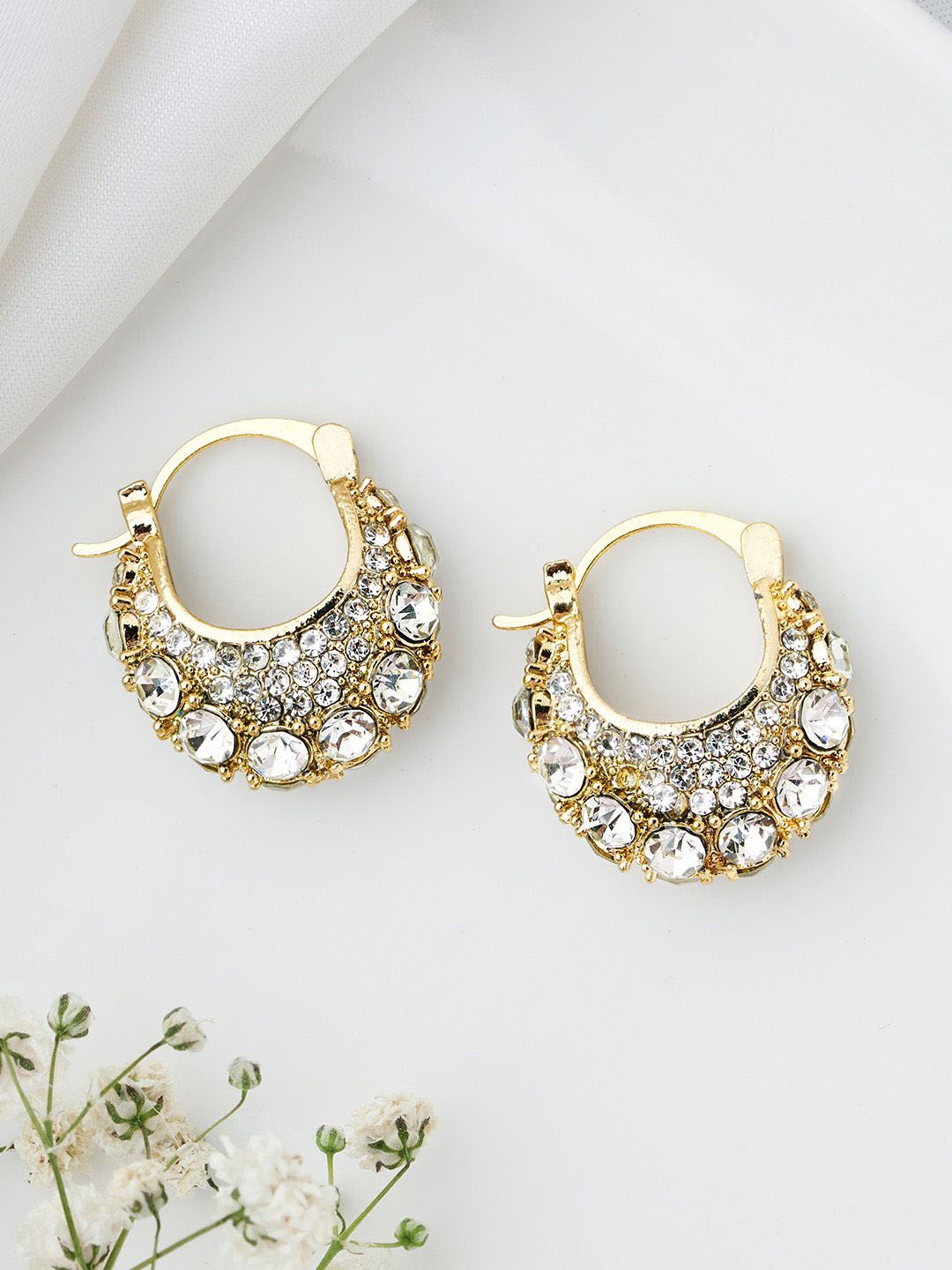 

JOKER & WITCH Silver-Plated Stone Studded & Beaded Classic Filigree Hoop Earrings