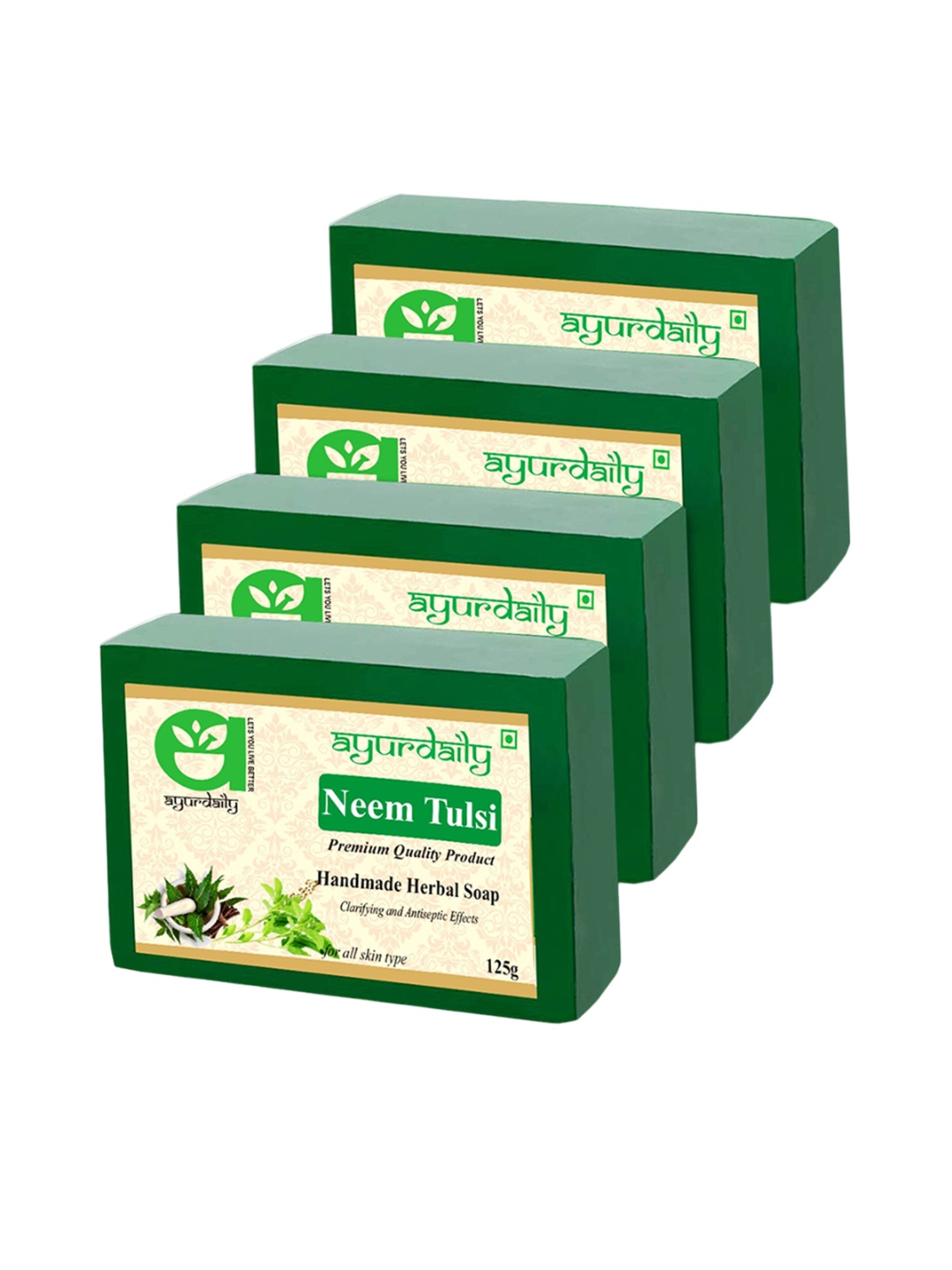 

Ayurdaily Set Of 4 Natural Neem Tusli Herbal Soap - 125 g Each, Green