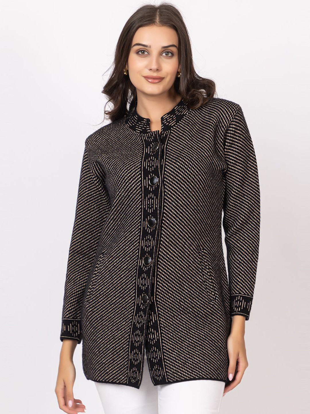 

TWENTY ME Women Self Design Longline Cardigan, Black