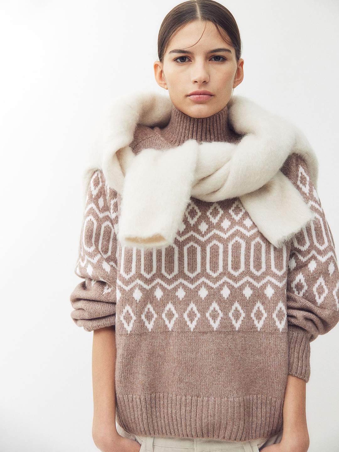 

H&M Printed Loose Fit Jumper, Beige