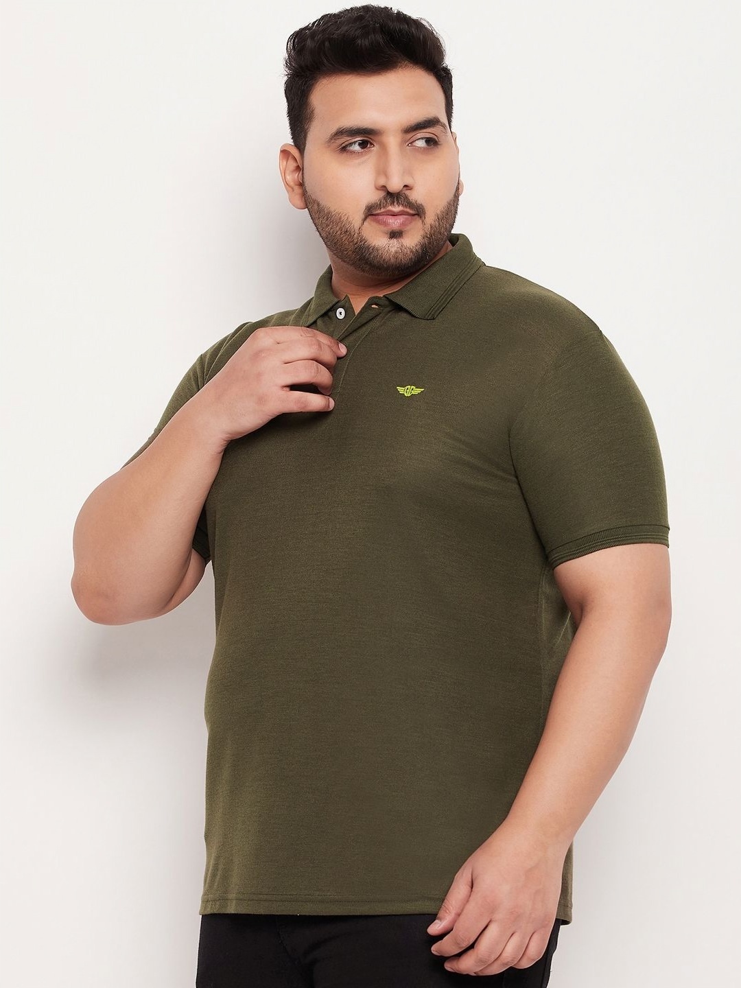 

GET GOLF Men Plus Size Solid Polo Collar Cotton T-shirt, Olive