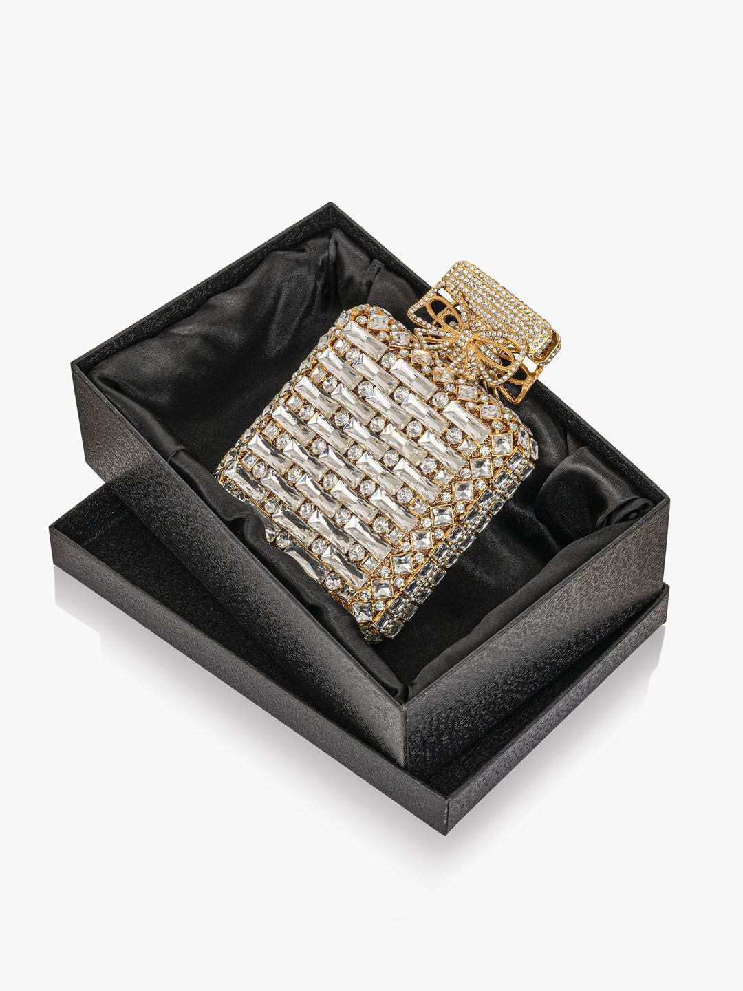 

Kazo Embellished Crystal Studded Flask Shaped Box Clutch, Silver