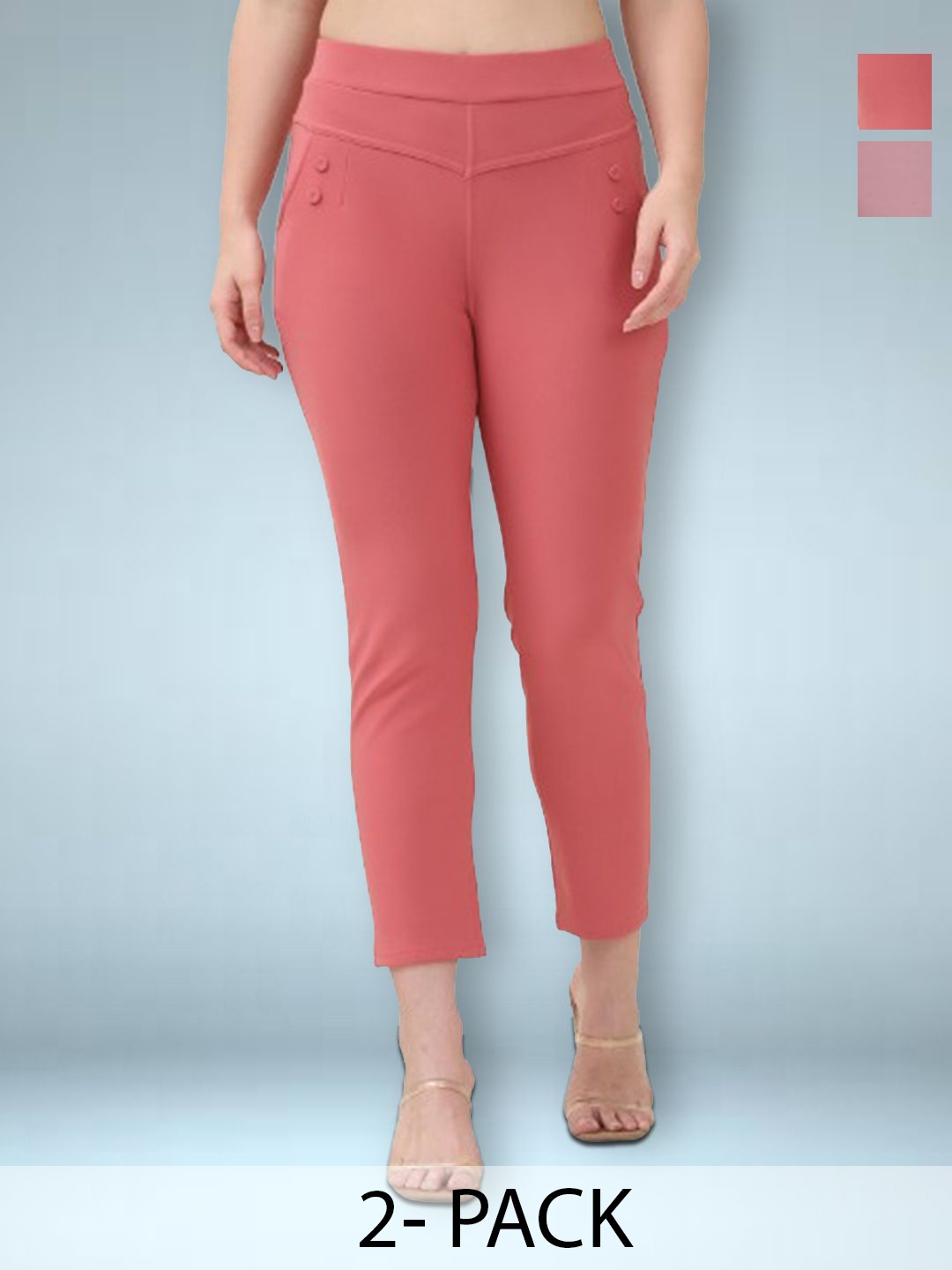 

Jinfo Women pack of 2 Skinny Fit Jeggings, Peach