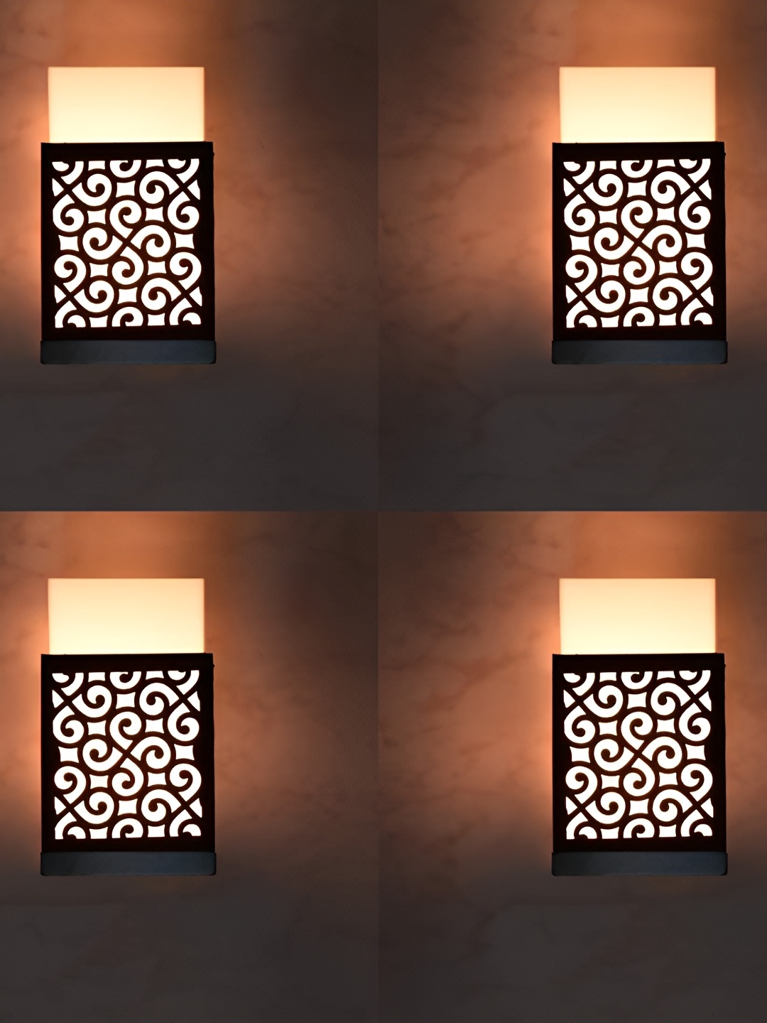 

Gojeeva Black 4 Pieces Wooden Square Shaped Wall Lamps