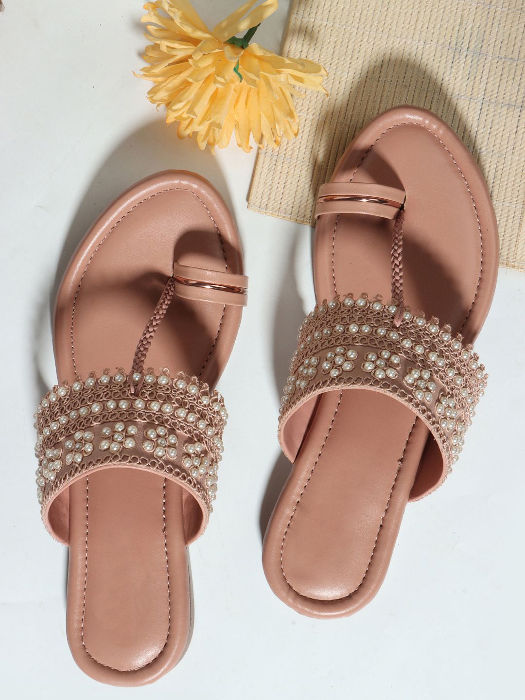 

sneakers villa Women Slip-On One Toe Flats, Peach