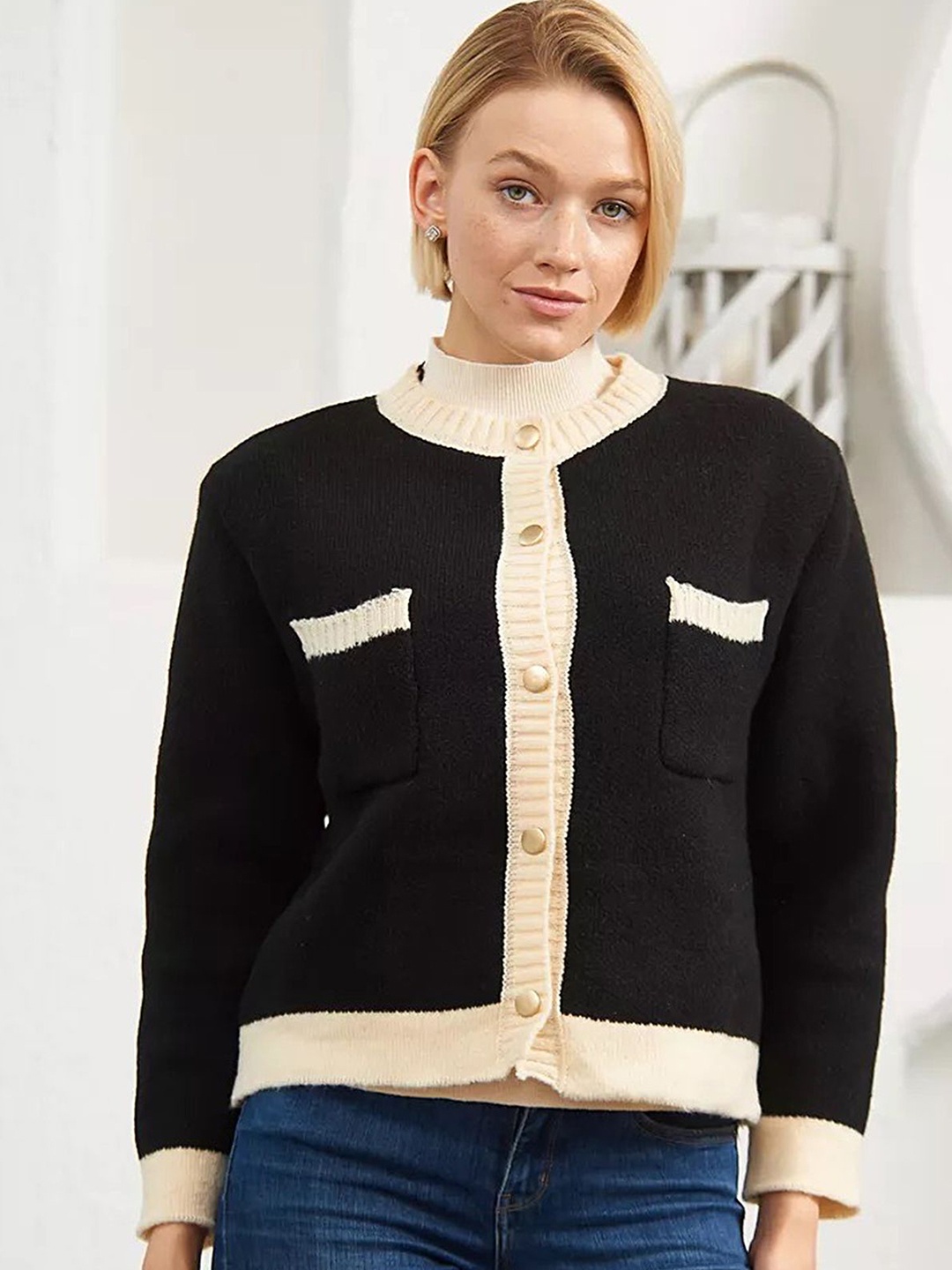 

LULU & SKY Women Button-up Cardigan, Black