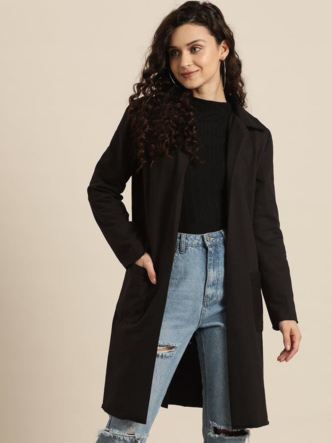 

Qurvii Women Open Front Jacket, Black
