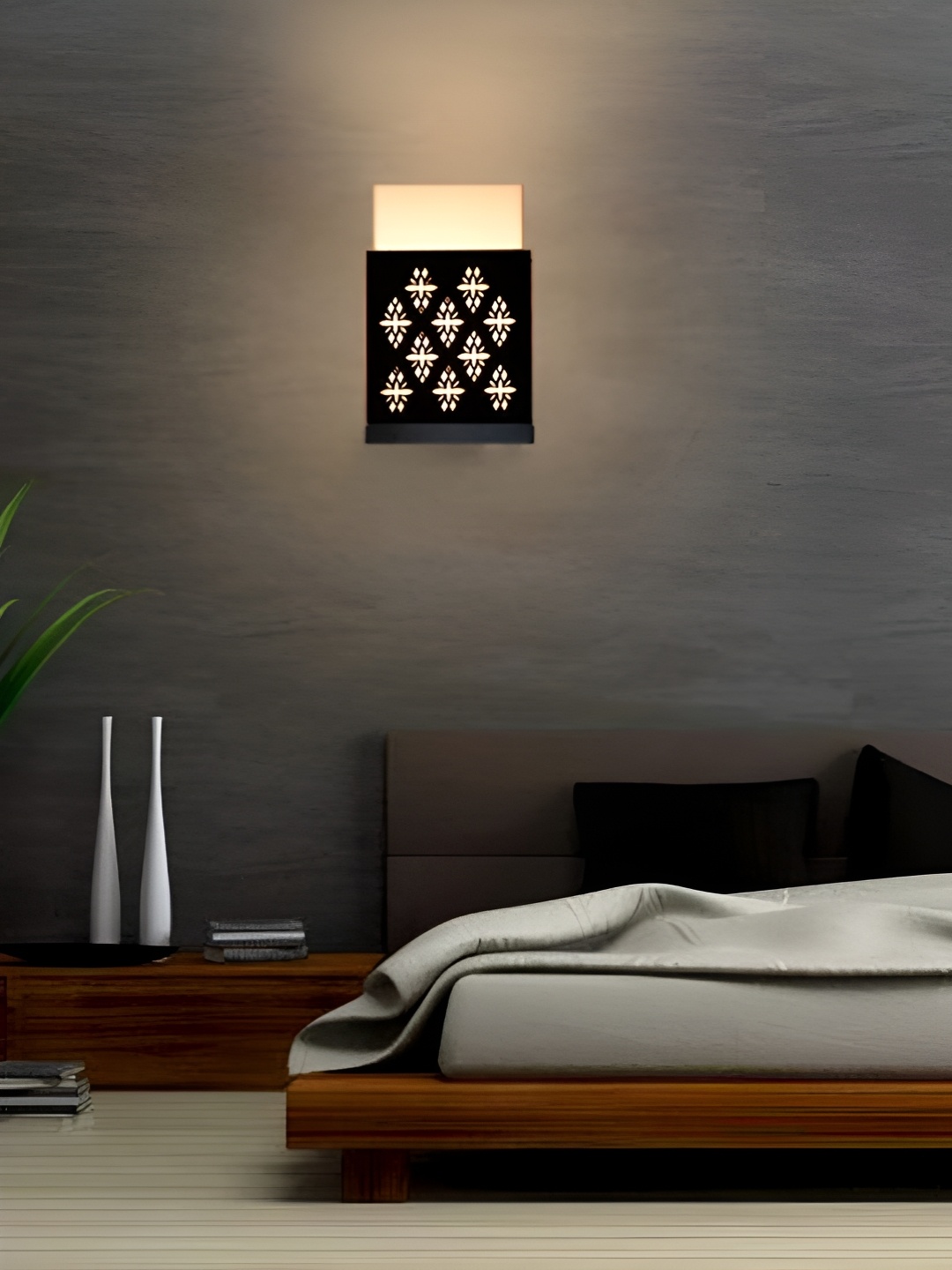 

Gojeeva Black Wood Square Shaped Textured Contemporary Wall Lamp