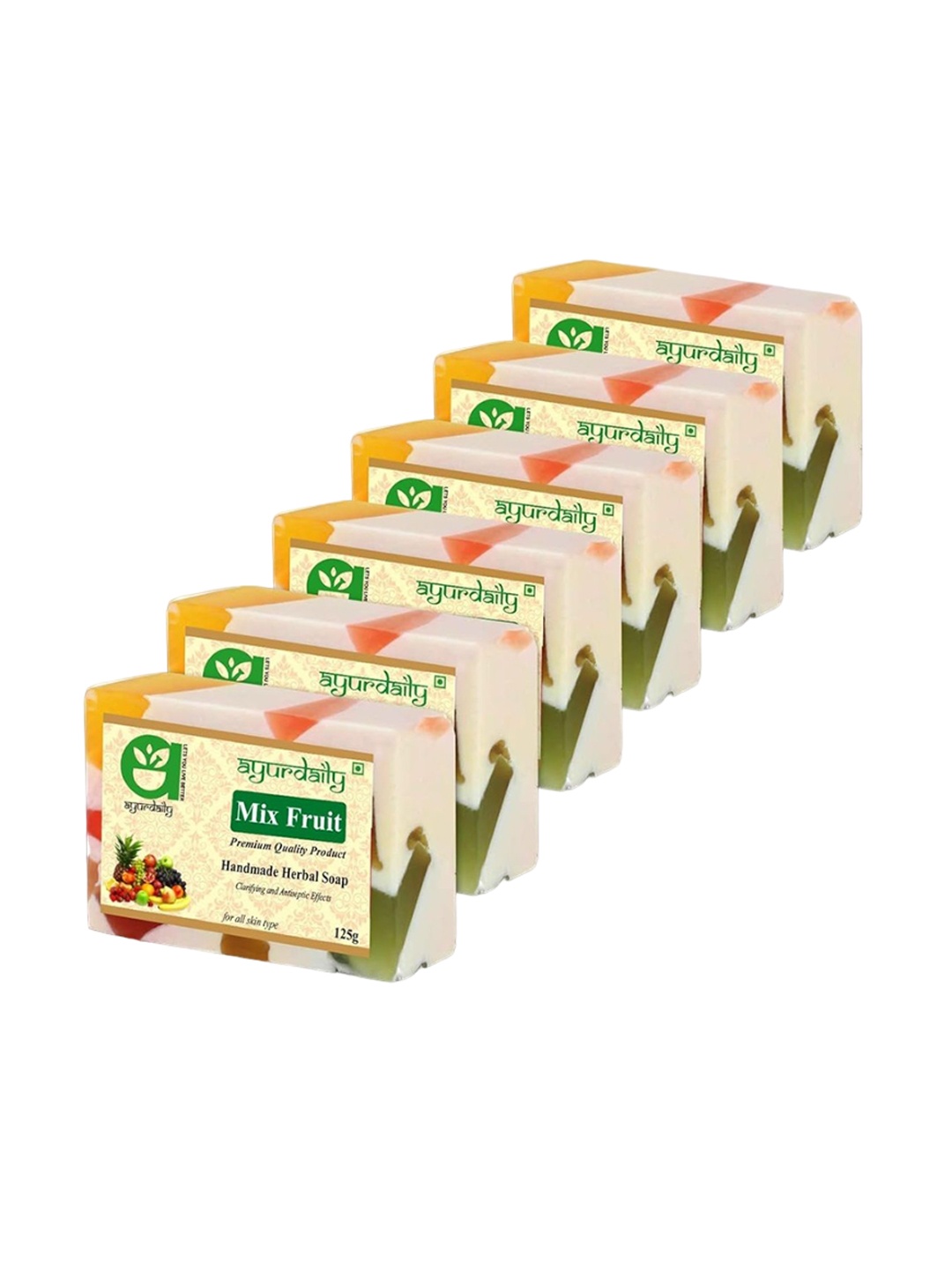 

Ayurdaily Set Of 6 Natural Mix Fruit Herbal Soap - 125 g Each, White