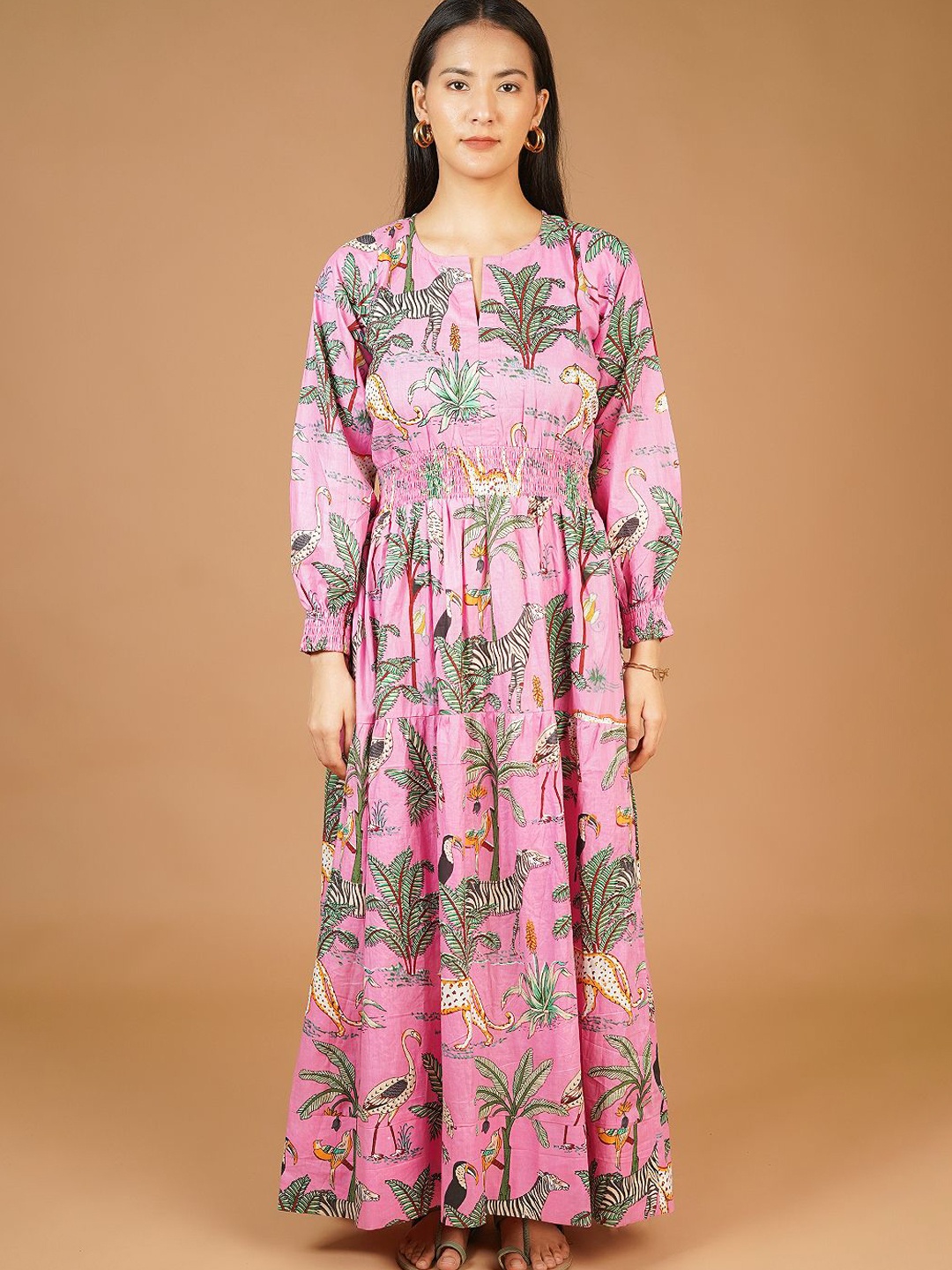 

INDOPHILIA Women Floral Print Cotton Maxi Midi Dress, Pink