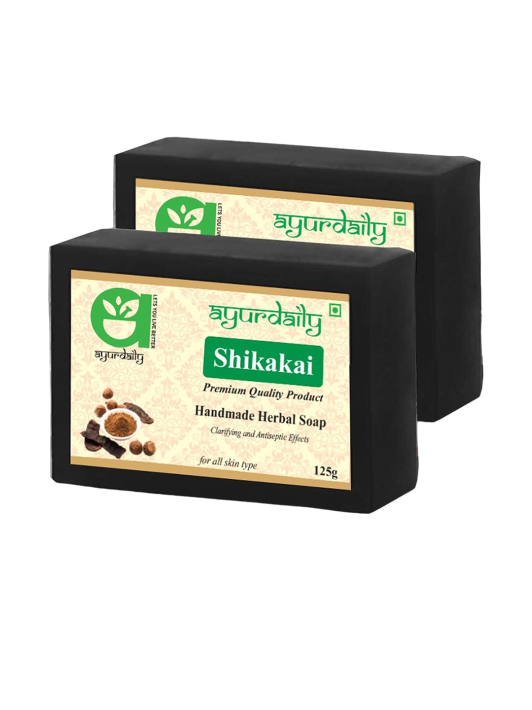 

Ayurdaily Set Of 2 Natural Shikakai Pure Glycerin Soaps - 125 g Each, Black
