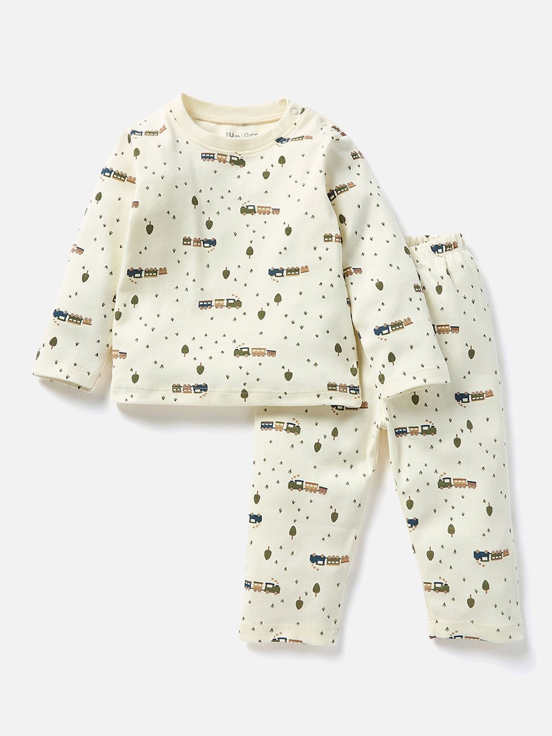 

Juniors by Babyshop Boys Printed Cotton Night Suits, Cream