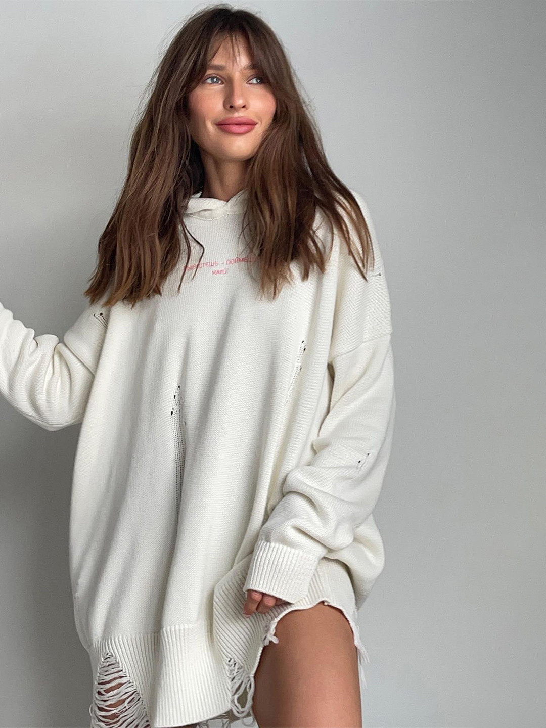 

LULU & SKY Women Distressed Oversized Hoodie, White