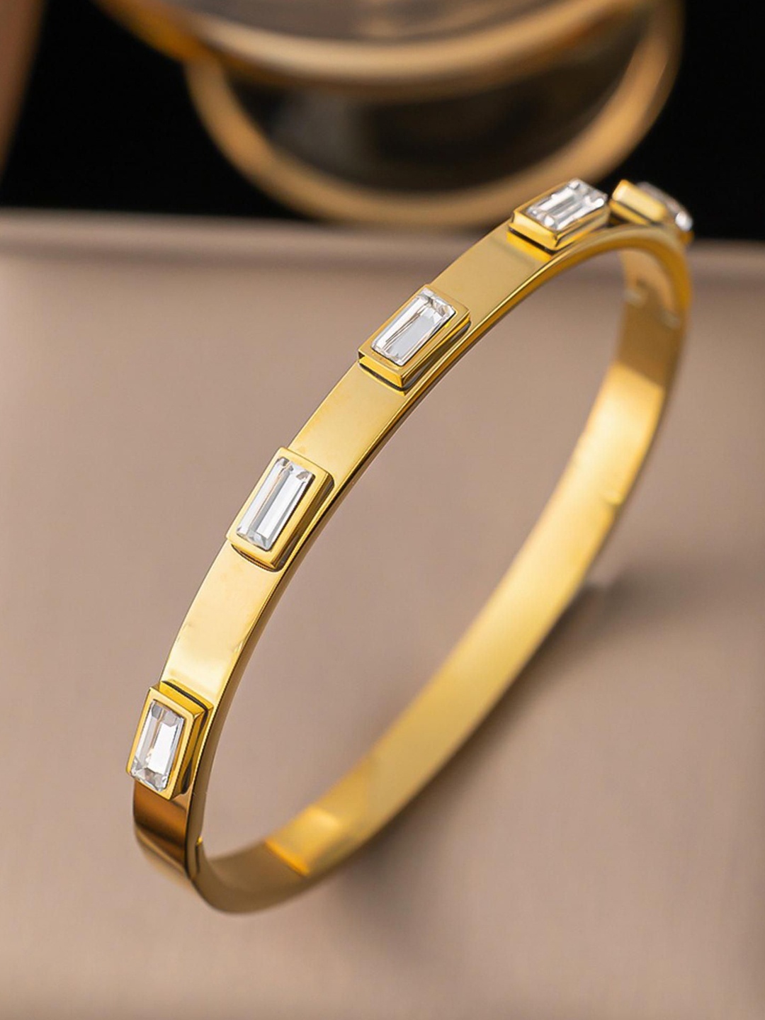 

MYKI Gold-Plated Stone Studded Stainless Steel Kada Bracelet