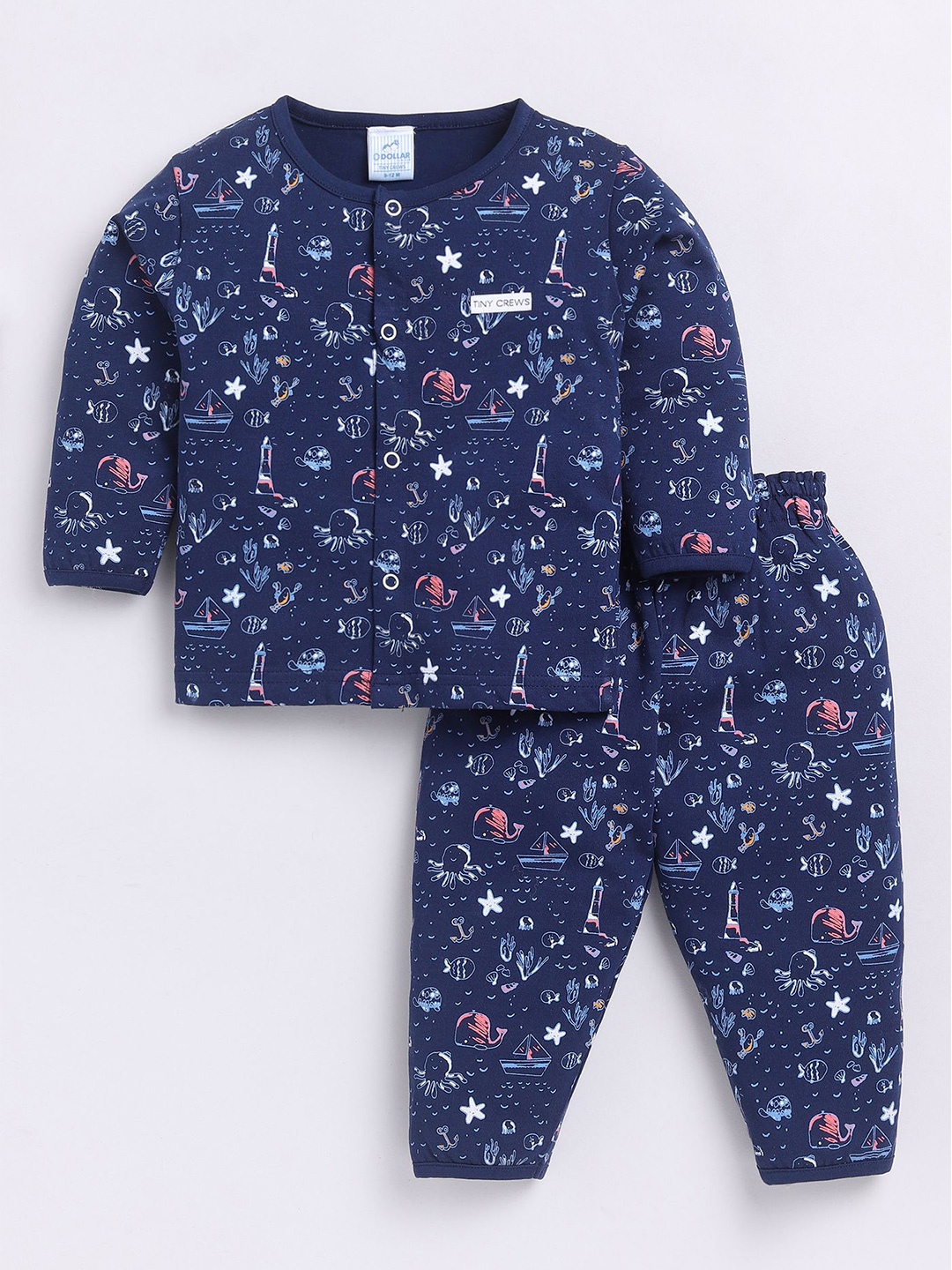 

Dollar Boys Round neck Printed T-shirt with Trousers, Navy blue