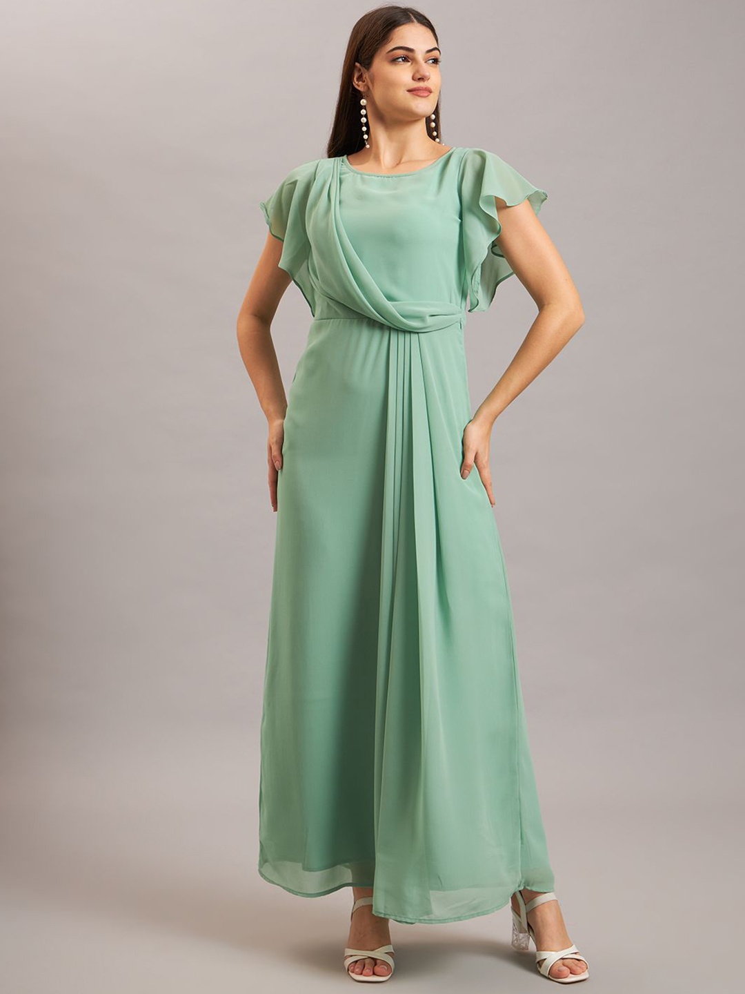 

Eavan Women Round Neck Flutter Sleeves Maxi Dress, Green